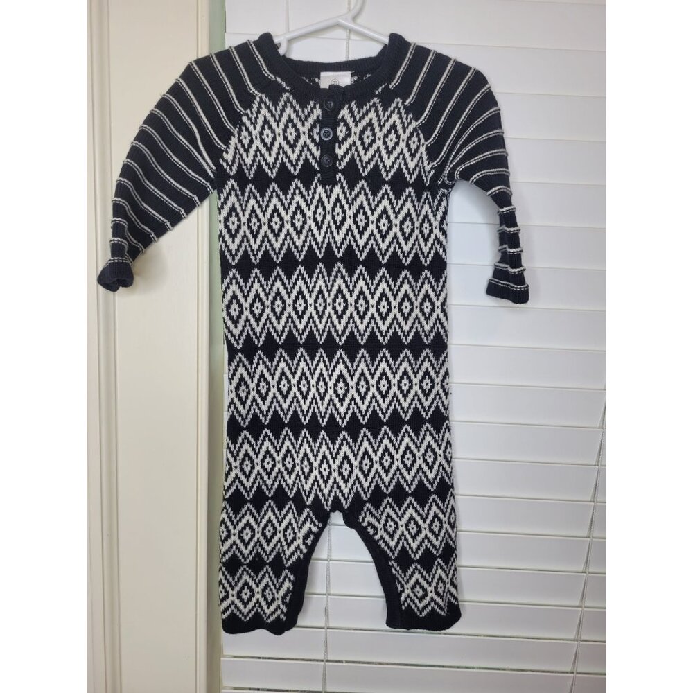 Hanna Andersson 70 Knit Baby Romper Black 6-12 mos Geometric Nordic Sweater